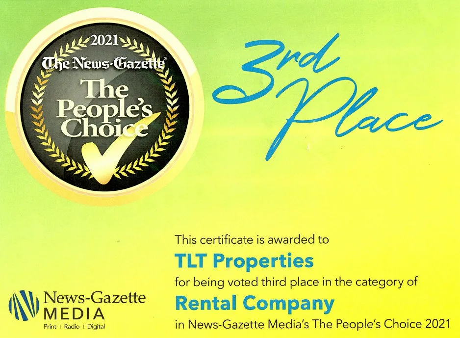 The News-Gazette People’s Choice 2021: TLT Properties voted 3rd place, Rental Company.
